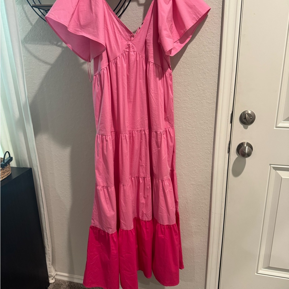 Pink Ruffled Tiered Off-the-Shoulder Maxi Sundress